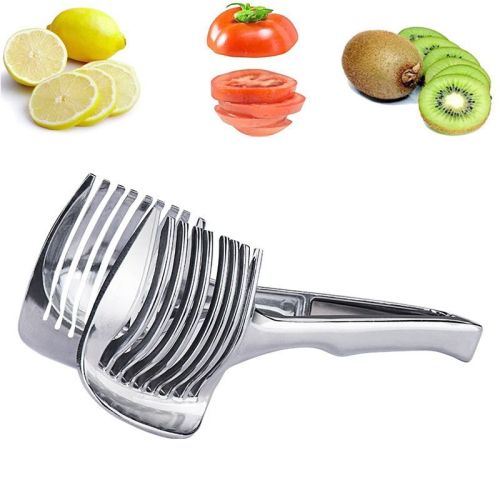 1pc Tomato Lemon Slicer Holder, Round Fruits Onion Shredder Cutter Guide Tongs With Handle, Stainless Steel Kitchen Cutting Potato Lime Food Stan 1pc Tomato Lemon Slicer Holder, Round Fruits Onion Shredder Cutter Guide Tongs With Handle, Stainless Steel Kitchen Cutting Potato Lime Food Stan